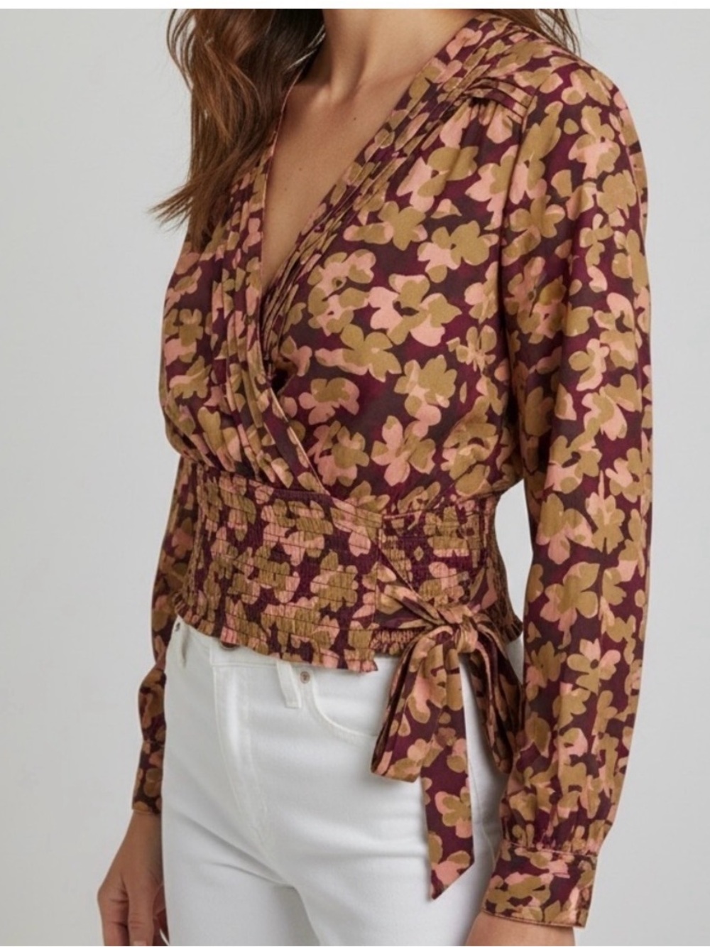 Anthropology Wrap Blouse in Pink and Olive - Women Tops